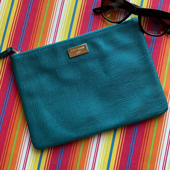 Cole Haan Handbags - Cole Haan Kiera Textured Medium Pouch/Wristlet in Teal (Peacock) NWT